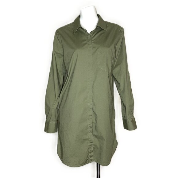 Victoria's Secret VS Shirt Dress Sz 10 Olive Army Green Long Sleeve Button Down - Picture 1 of 16